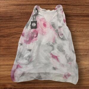 Floral Sleeveless‎ Top Made In Italy Sheer Overlay Tank Tie Straps Large